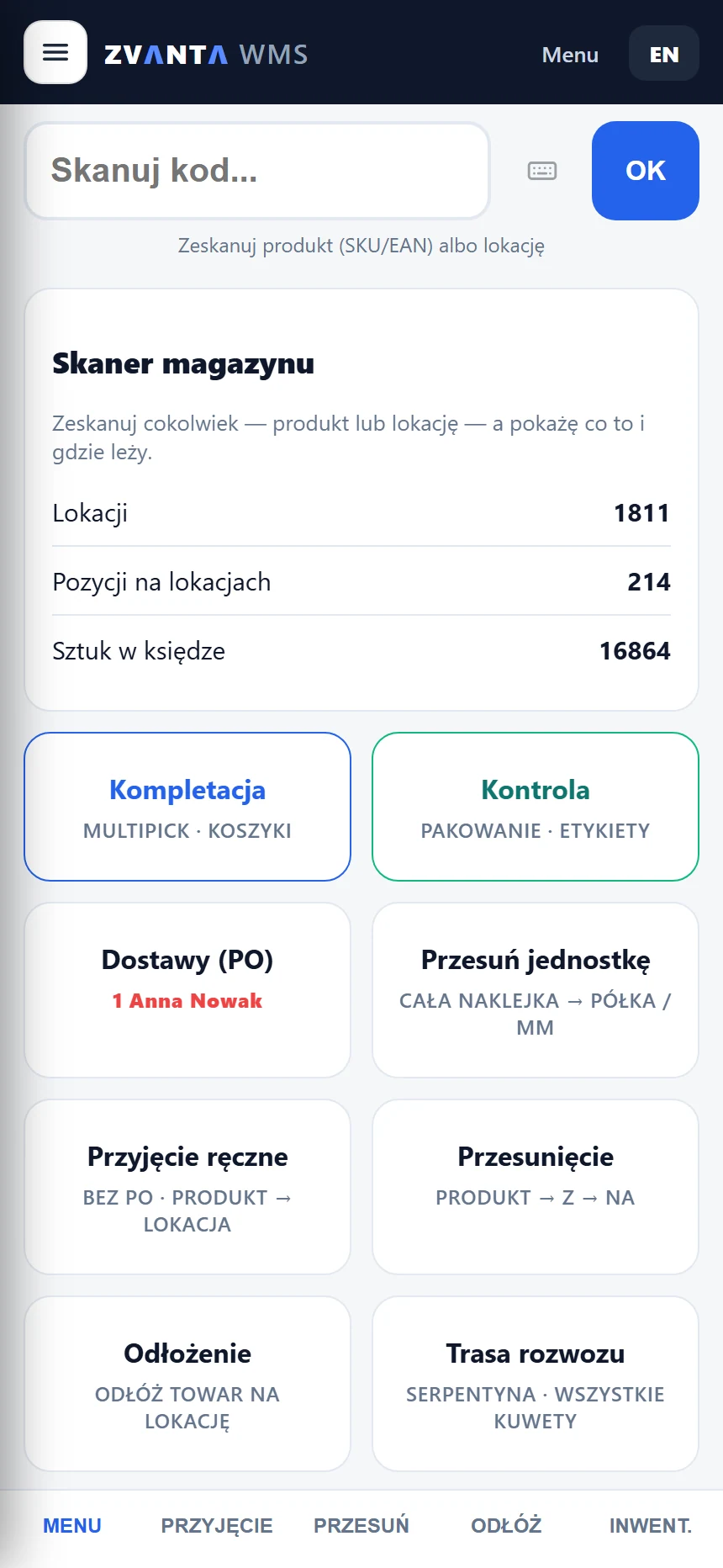 Terminal skanera używany do liczenia na hali